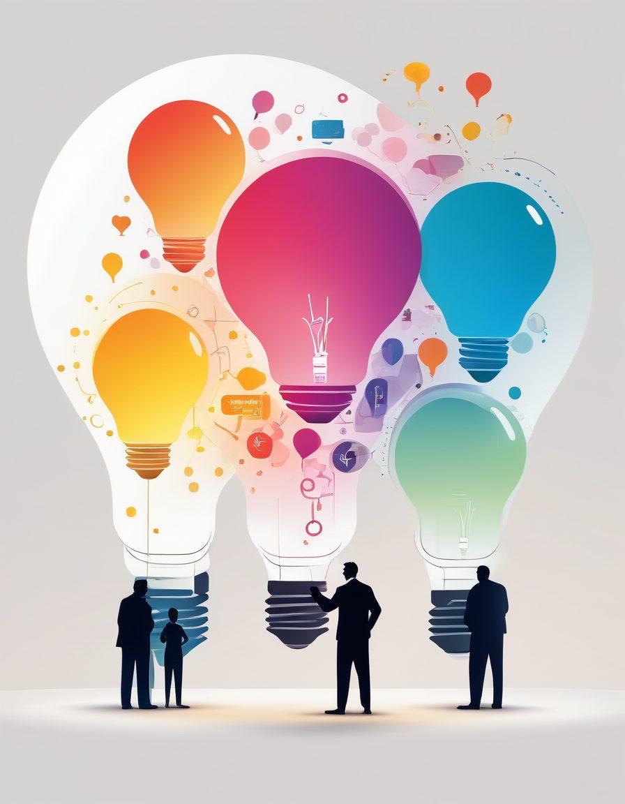 An abstract representation of insurance quotes, featuring floating quotation bubbles filled with various colorful percentages and icons of policy benefits. In the background, silhouettes of diverse people discussing and analyzing their options, symbolizing accessibility and inclusivity. A lightbulb above represents the idea of understanding and knowledge. The scene has a modern, sleek design with vibrant colors and a subtle gradient background. vector art. vibrant colors. white background.